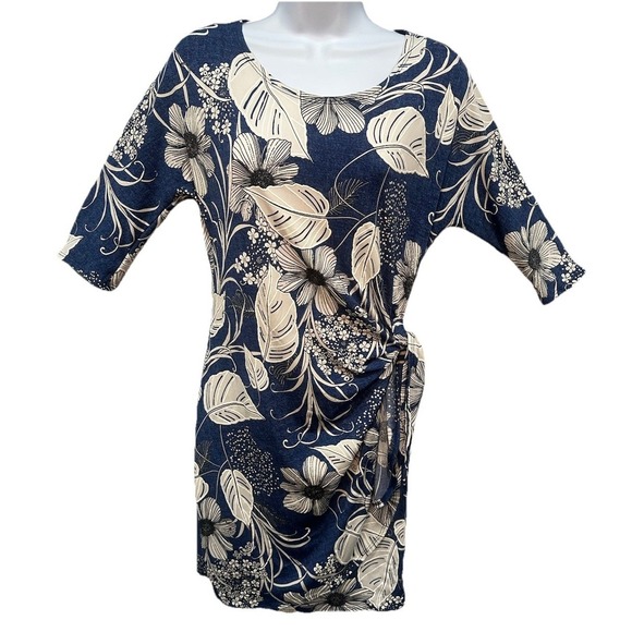 Robbie Bee Dresses & Skirts - Robbie Bee Dress Women's PM Medium Navy Blue White Hawaiian Floral Stretch Midi